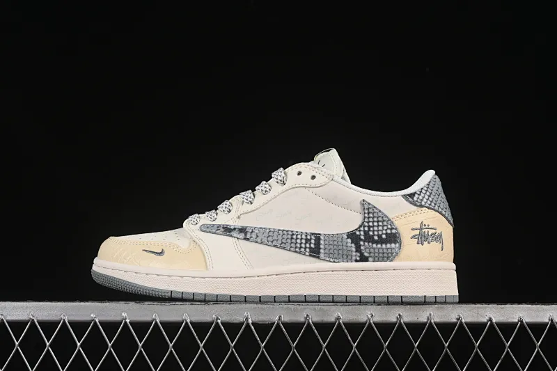 All Categories Air Jordan Jordan Series Basketball Shoes Air Jordan 1 Low High-end Customized Low-top Shoes Travis Scott x Fragment Design x Air Jordan 1 Low OG SP AJ1 Joe 1 Stussi Joint Gray-yellow Snake Print Low-top Cultural Casual Shoes XS7089-621